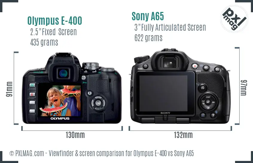 Olympus E-400 vs Sony A65 Screen and Viewfinder comparison