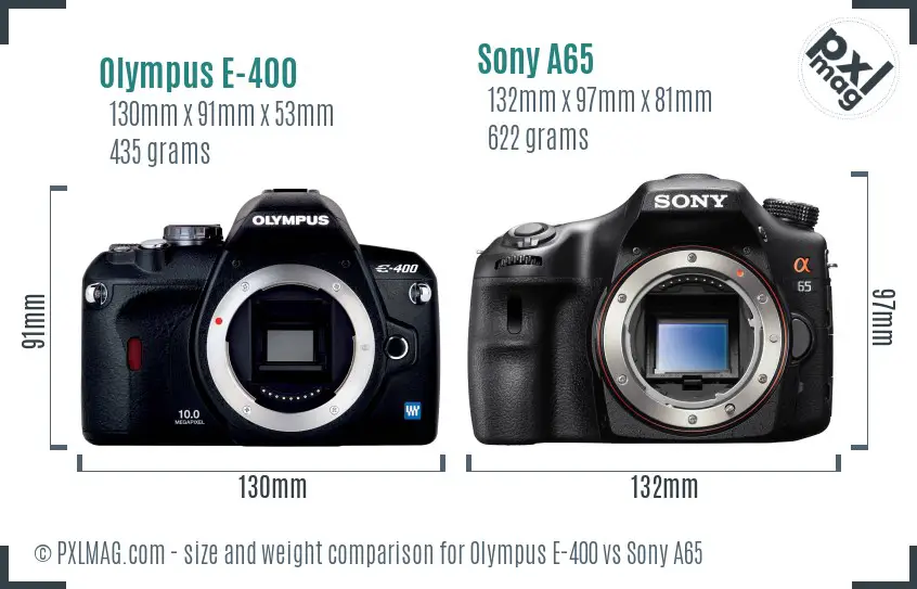 Olympus E-400 vs Sony A65 size comparison