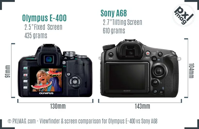 Olympus E-400 vs Sony A68 Screen and Viewfinder comparison