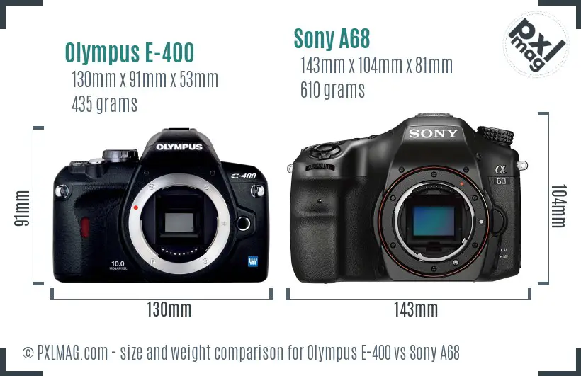 Olympus E-400 vs Sony A68 size comparison