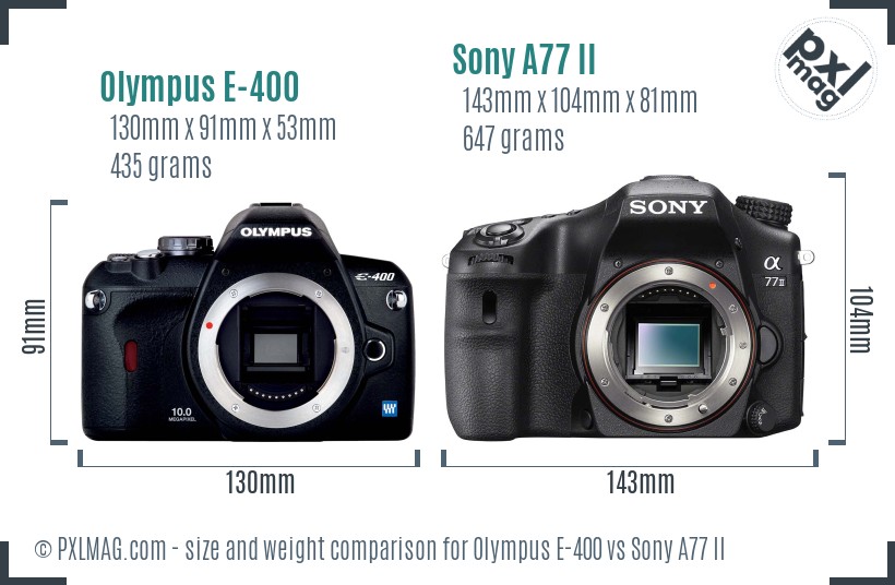 Olympus E-400 vs Sony A77 II size comparison Olympus E-400 vs Sony A77 II size comparison