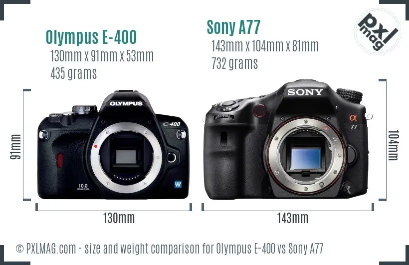 Olympus E-400 vs Sony A77 size comparison Olympus E-400 vs Sony A77 size comparison