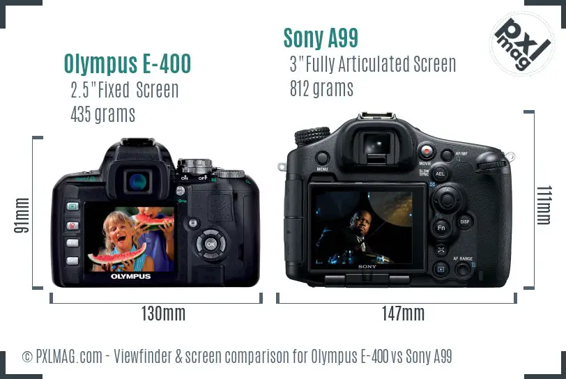 Olympus E-400 vs Sony A99 Screen and Viewfinder comparison Olympus E-400 vs Sony A99 Screen and Viewfinder comparison