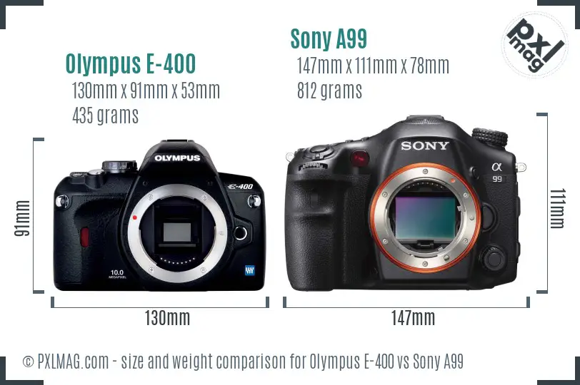 Olympus E-400 vs Sony A99 size comparison Olympus E-400 vs Sony A99 size comparison