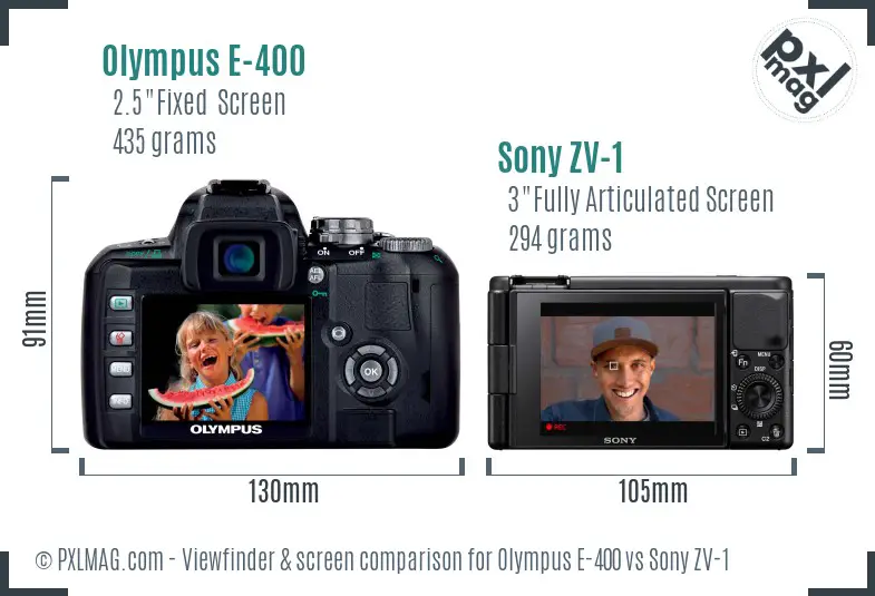 Olympus E-400 vs Sony ZV-1 Screen and Viewfinder comparison