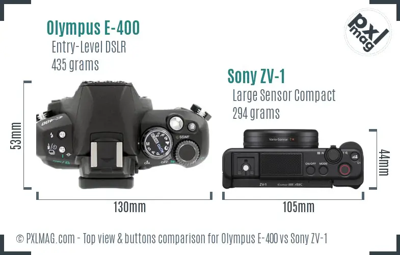 Olympus E-400 vs Sony ZV-1 top view buttons comparison