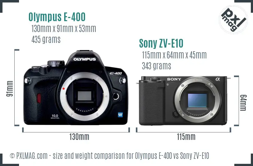 Olympus E-400 vs Sony ZV-E10 size comparison