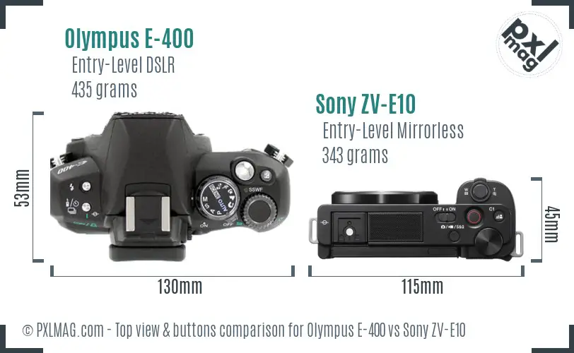 Olympus E-400 vs Sony ZV-E10 top view buttons comparison