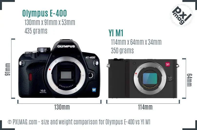 Olympus E-400 vs YI M1 size comparison