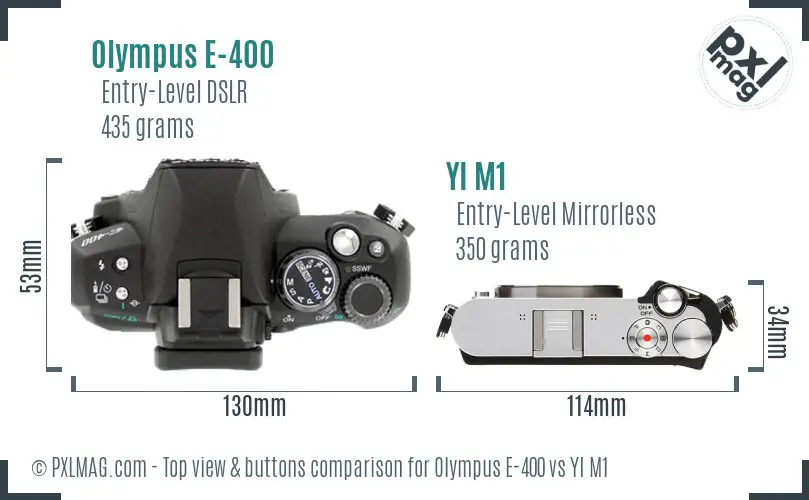 Olympus E-400 vs YI M1 top view buttons comparison