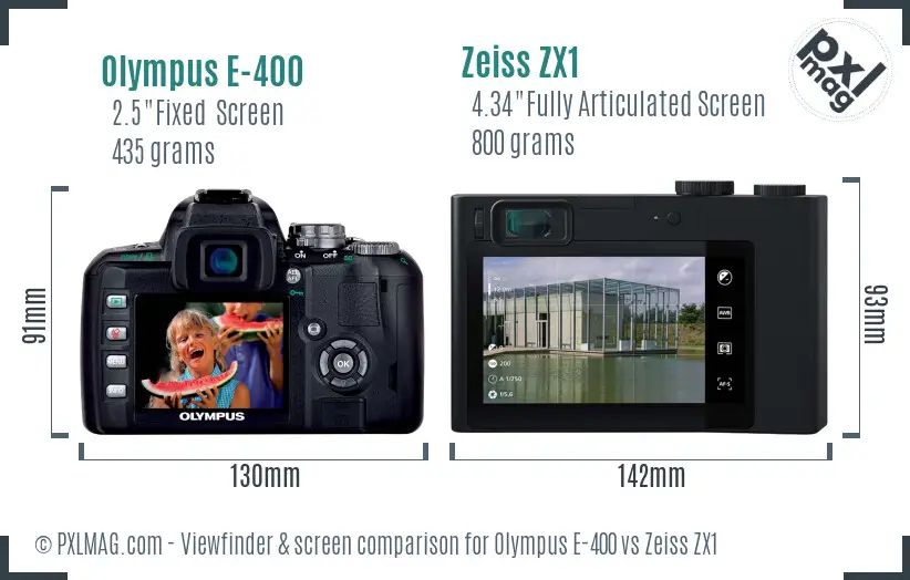 Olympus E-400 vs Zeiss ZX1 Screen and Viewfinder comparison