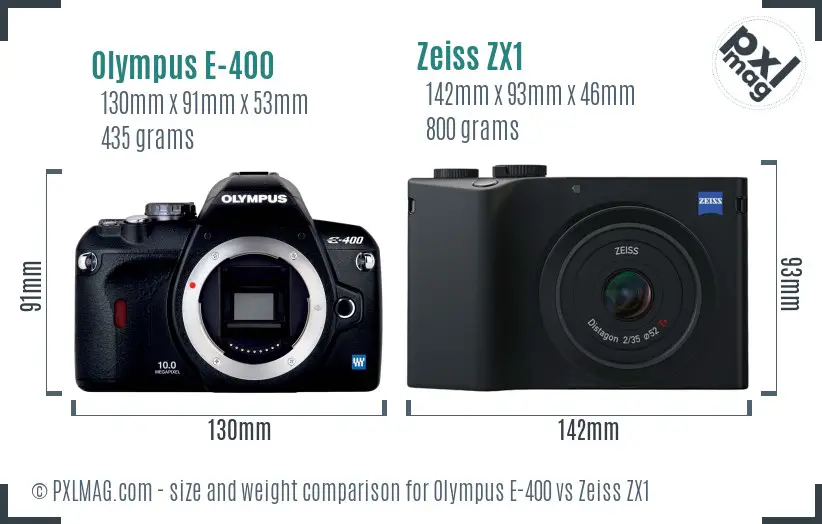 Olympus E-400 vs Zeiss ZX1 size comparison