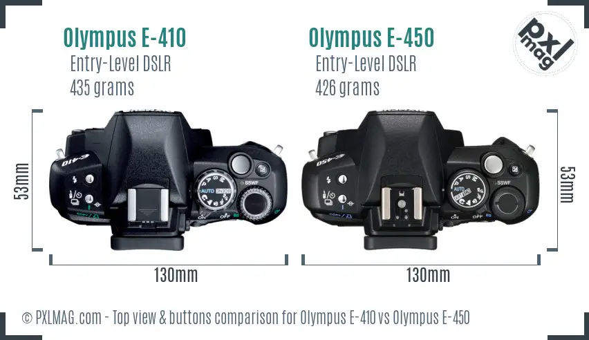 Olympus E-410 vs Olympus E-450 top view buttons comparison