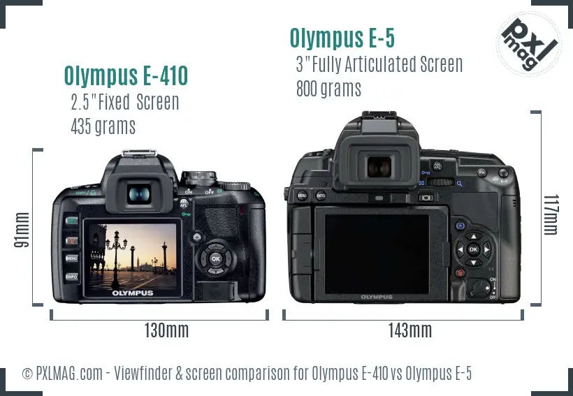 Olympus E-410 vs Olympus E-5 Screen and Viewfinder comparison