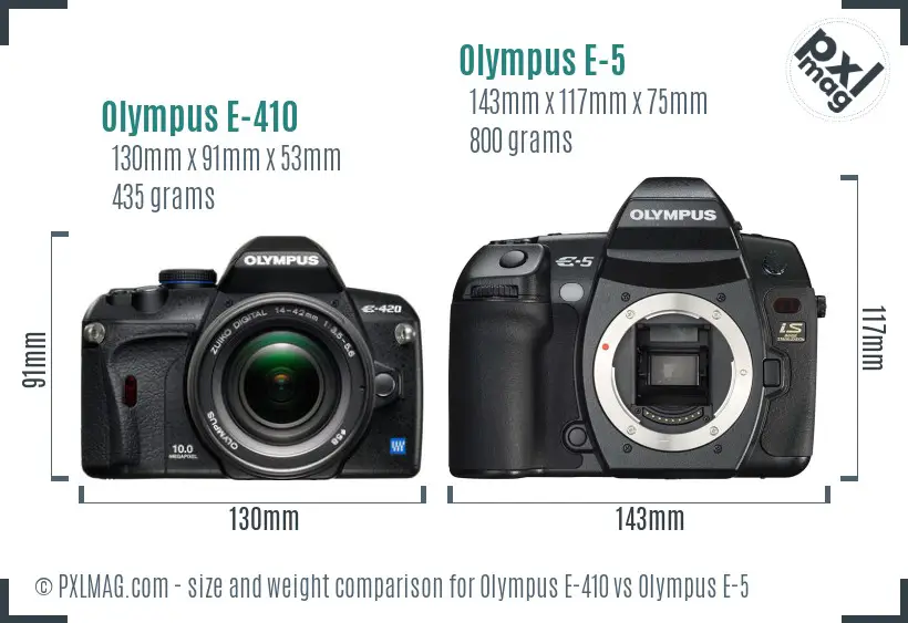 Olympus E-410 vs Olympus E-5 size comparison