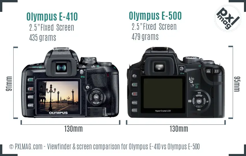 Olympus E-410 vs Olympus E-500 Screen and Viewfinder comparison
