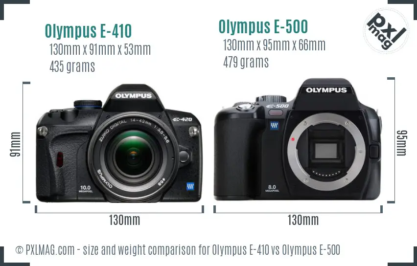 Olympus E-410 vs Olympus E-500 size comparison