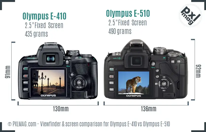 Olympus E-410 vs Olympus E-510 Screen and Viewfinder comparison
