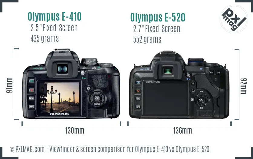 Olympus E-410 vs Olympus E-520 Screen and Viewfinder comparison