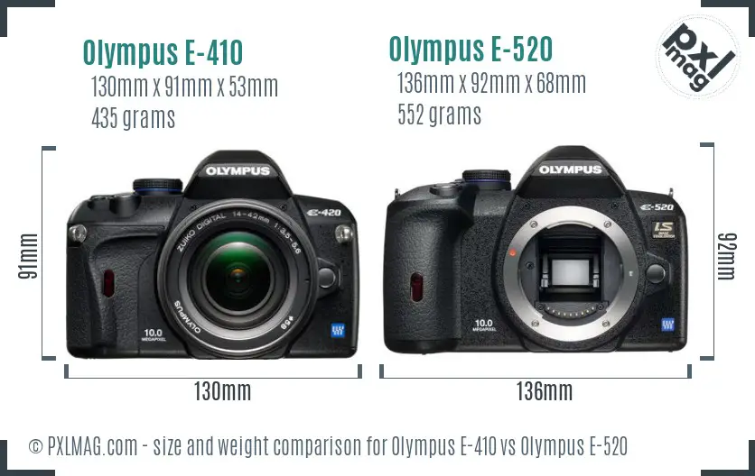 Olympus E-410 vs Olympus E-520 size comparison
