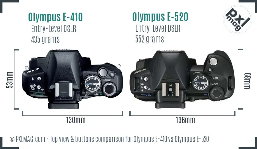 Olympus E-410 vs Olympus E-520 top view buttons comparison