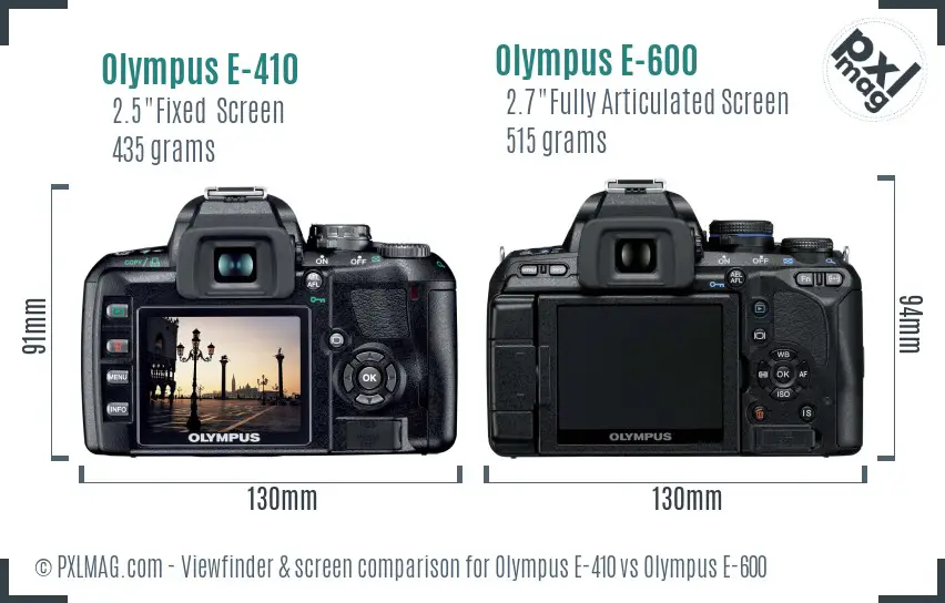 Olympus E-410 vs Olympus E-600 Screen and Viewfinder comparison