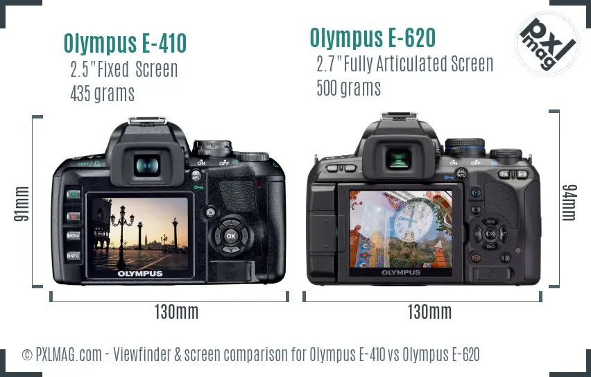 Olympus E-410 vs Olympus E-620 Screen and Viewfinder comparison