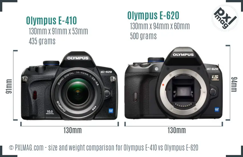 Olympus E-410 vs Olympus E-620 size comparison