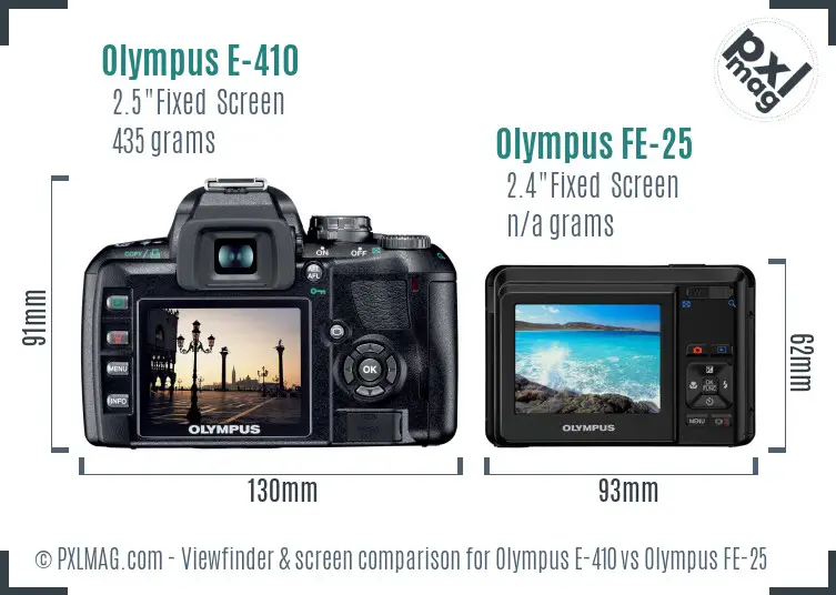 Olympus E-410 vs Olympus FE-25 Screen and Viewfinder comparison