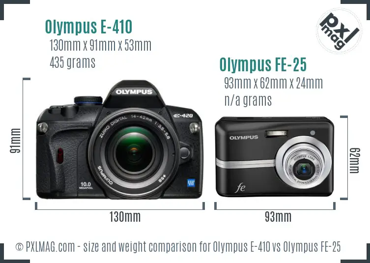 Olympus E-410 vs Olympus FE-25 size comparison