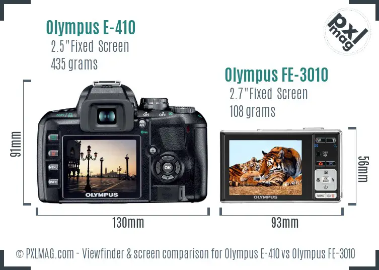 Olympus E-410 vs Olympus FE-3010 Screen and Viewfinder comparison