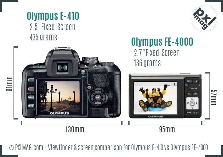 Olympus E-410 vs Olympus FE-4000 Screen and Viewfinder comparison