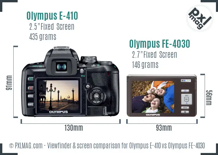 Olympus E-410 vs Olympus FE-4030 Screen and Viewfinder comparison