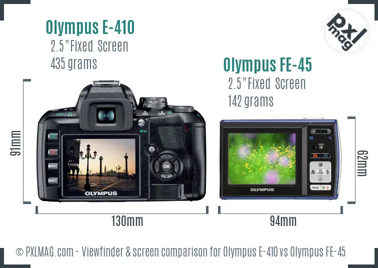 Olympus E-410 vs Olympus FE-45 Screen and Viewfinder comparison