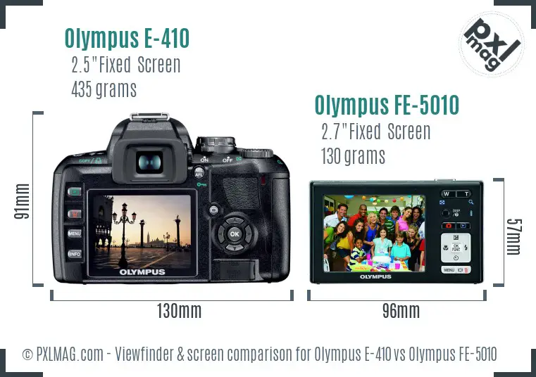 Olympus E-410 vs Olympus FE-5010 Screen and Viewfinder comparison