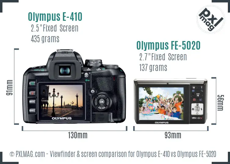 Olympus E-410 vs Olympus FE-5020 Screen and Viewfinder comparison