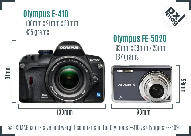 Olympus E-410 vs Olympus FE-5020 size comparison