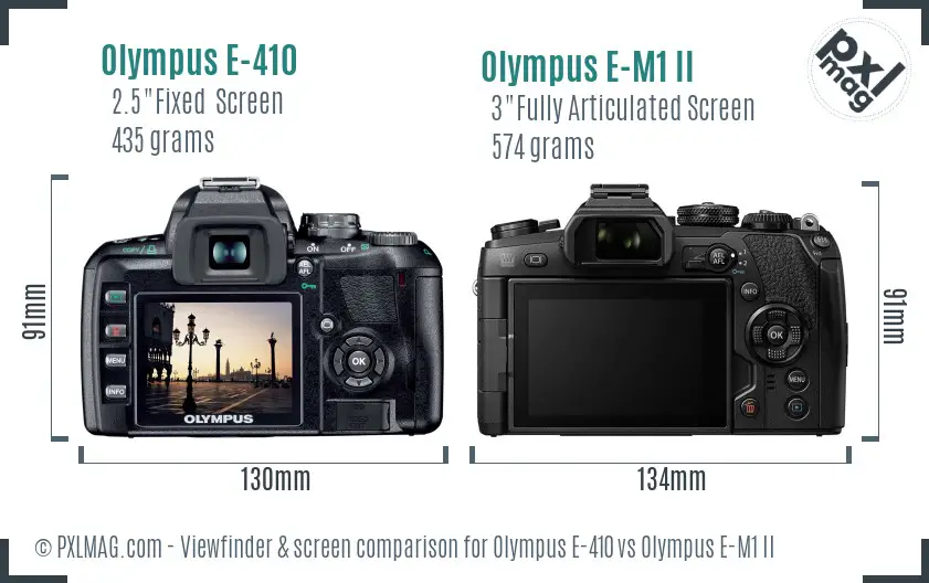 Olympus E-410 vs Olympus E-M1 II Screen and Viewfinder comparison