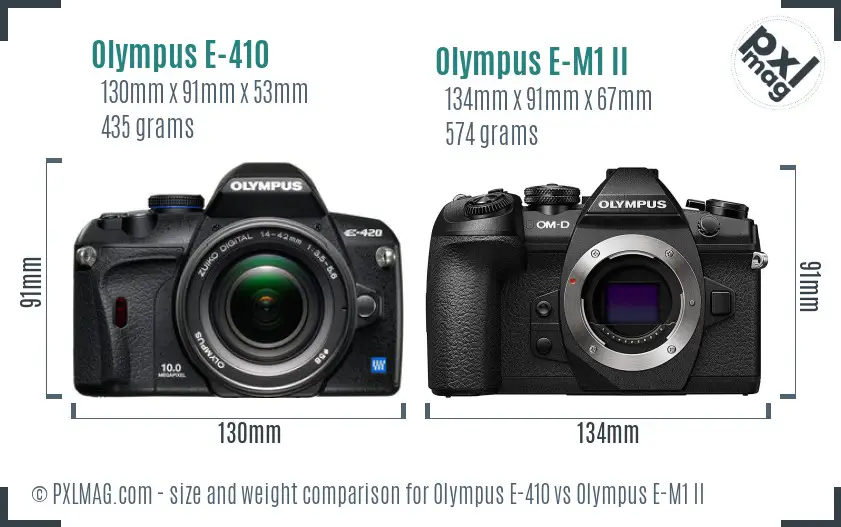 Olympus E-410 vs Olympus E-M1 II size comparison