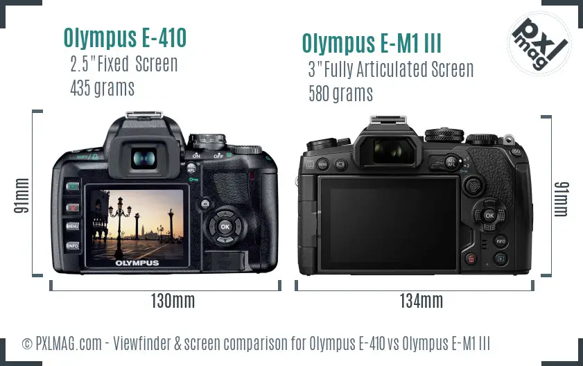 Olympus E-410 vs Olympus E-M1 III Screen and Viewfinder comparison