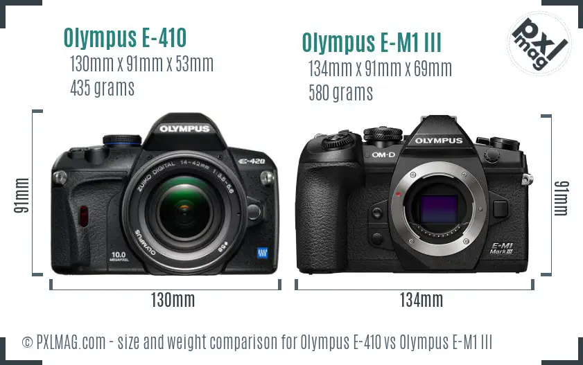 Olympus E-410 vs Olympus E-M1 III size comparison
