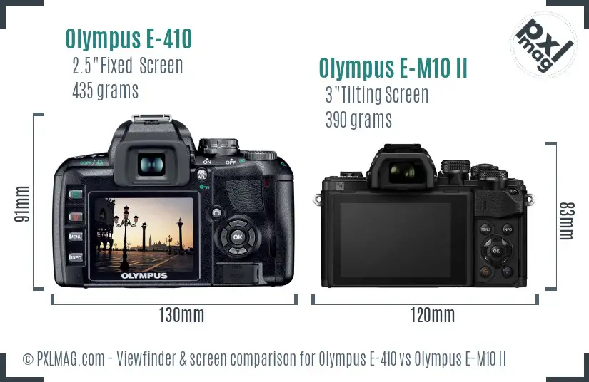 Olympus E-410 vs Olympus E-M10 II Screen and Viewfinder comparison