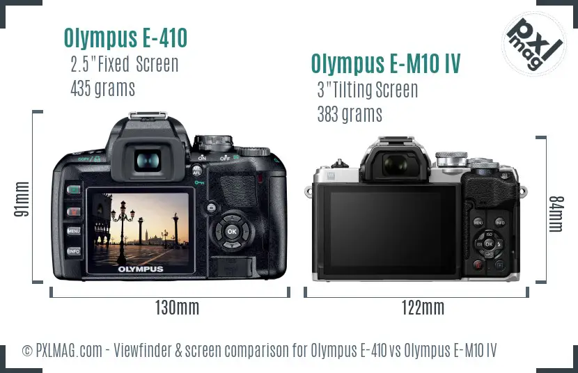 Olympus E-410 vs Olympus E-M10 IV Screen and Viewfinder comparison