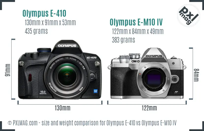 Olympus E-410 vs Olympus E-M10 IV size comparison