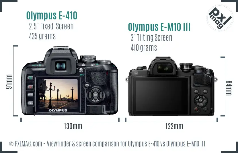 Olympus E-410 vs Olympus E-M10 III Screen and Viewfinder comparison