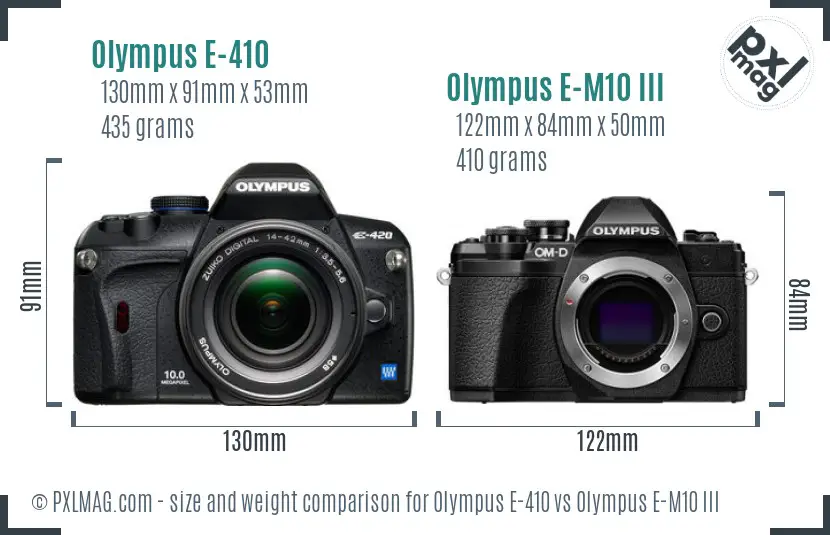 Olympus E-410 vs Olympus E-M10 III size comparison