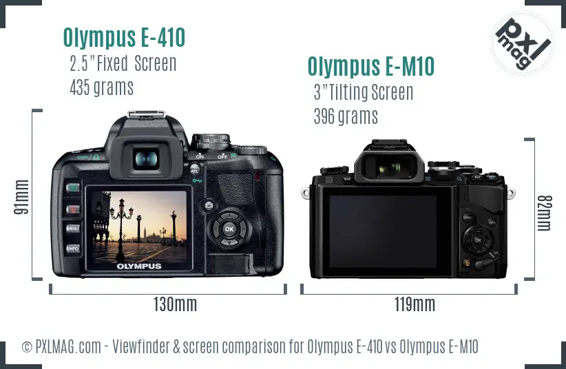 Olympus E-410 vs Olympus E-M10 Screen and Viewfinder comparison