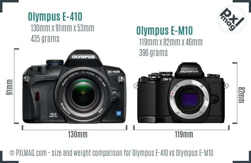 Olympus E-410 vs Olympus E-M10 size comparison