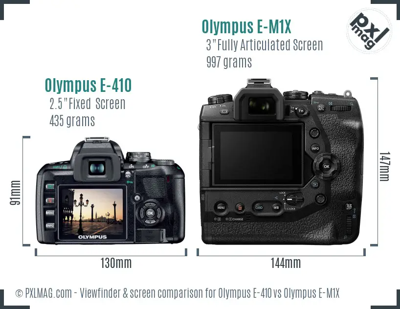 Olympus E-410 vs Olympus E-M1X Screen and Viewfinder comparison