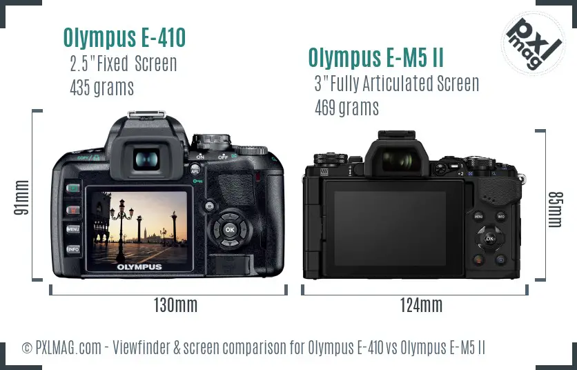 Olympus E-410 vs Olympus E-M5 II Screen and Viewfinder comparison